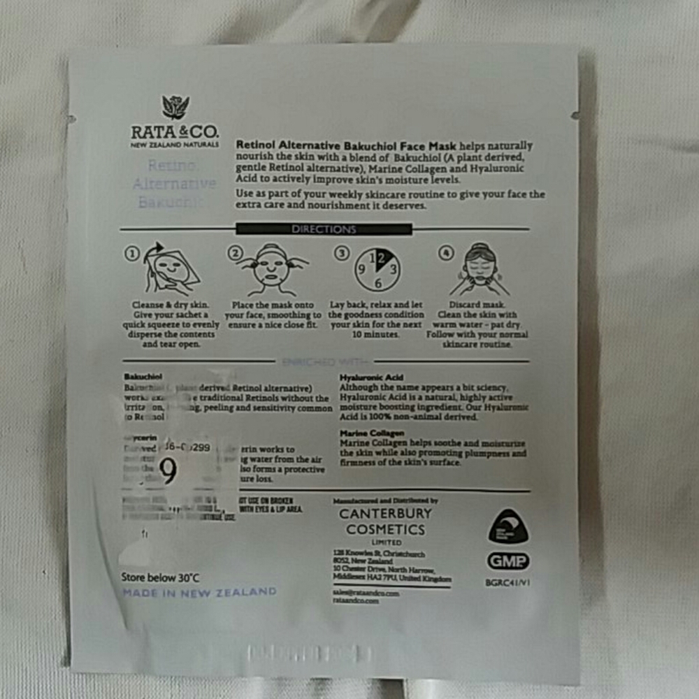 4pc Rata Face Mask Sheets TeaTr Manuka  Bakuchiol nib - Picture 3 of 5